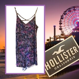 Hollister Pom-Pom Trim Paisley Print Purple Pink Shorts Romper, Size M